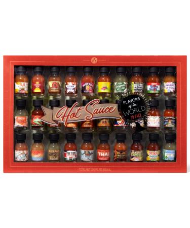 Thoughtfully Gifts, Hot Sauce Flavors of the World Variety Pack, Inspired from Journeys Across the Globe, Flavors Include Thai Pepper Sauce, Baja Heat Mango, Costa Rica Lava Heat, and More, Pack of 30