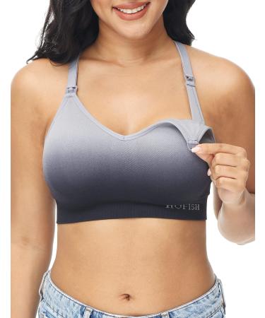 HOFISH Support Nursing Sports Bra Seamless Medium Impact Racerback Nursing Bras Pregnancy Padded Breastfeeding Bra XL Nursing Sports Bra: Black-grey