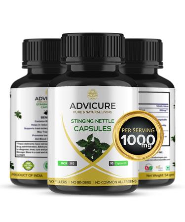 Stinging Nettle Root Extract Capsules - 1000mg per Serving 90 Veg Organic Supplements Herb Leaf Powder Natural Tablets for Hair Growth Men Women Adults Stinging Nettle 90 Count (Pack of 1)