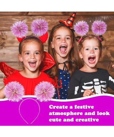 Pom Pom Headband Fun Festive Headwear Foil Strips Tinsel Fashion Hair Hoop Fluffy Ball Headband Fancy Dress Cosplay Hair Jewelry Accessories for Women Girls Party Birthday Halloween Christmas (Pink) - Buy Online on GoSupps.com