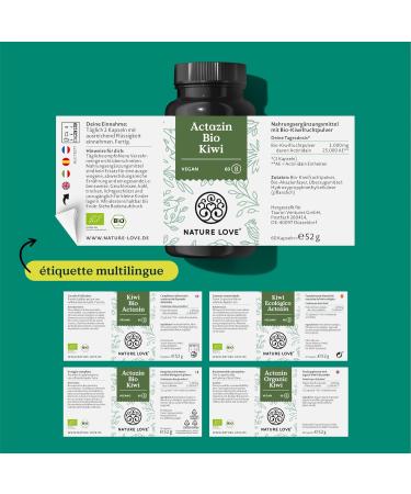 NATURE LOVE Organic Kiwi Powder - 60 capsules - 25000UA of actinidain per daily dose - ACTAZIN kiwi powder raw quality - organic vegan without unnecessary additives laboratory-controlled - Buy Online on GoSupps.com
