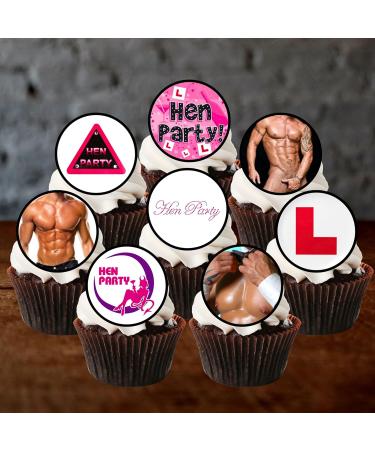 PRECUT Hen Party Cupcake Toppers Edible Ladies Night Cake Decorations Edible Bachelorette Cake Decorations Hen Night Cupcake Decoration Naughty Butler Cake Topper (12) - Buy Online on GoSupps.com