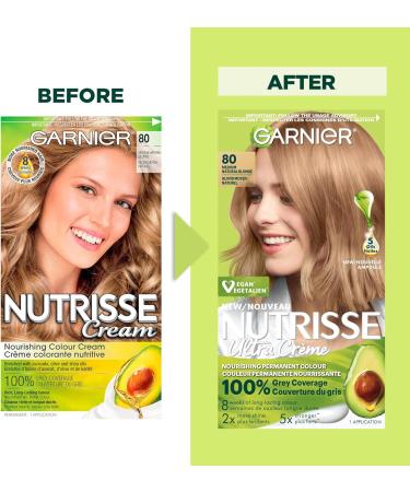 Garnier Nutrisse Ultra Cr me Permanent Hair Dye 100% Grey Coverage Vegan Formula Nourished Hair Long-Lasting Rich Colour 80 Medium Natural Blonde 1 Application Packaging May Vary BLONDE SHADES 80 Medium Natural Blonde - Buy Online on GoSupps.com