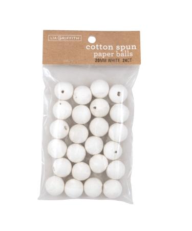 Lia Griffith Cotton Spun Paper Balls, White, 20mm, 24 Count