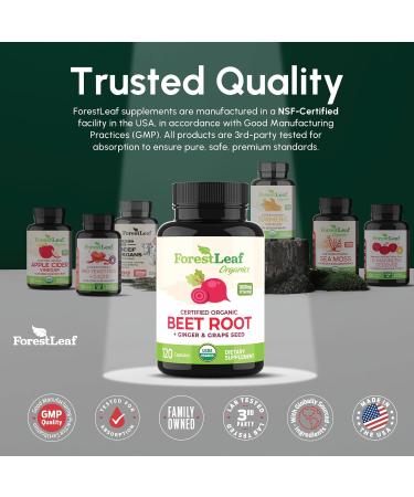 ForestLeaf USDA Organic Beet Root Capsules - Beetroot Supplement 16000 mg Strength 20:1 Extract w/Ginger Grape Seed - Support Blood Pressure Nitric Oxide Flow Circulation - Made in USA - 120 Caps 120 Count (Pack of 1) - Buy Online on GoSupps.com