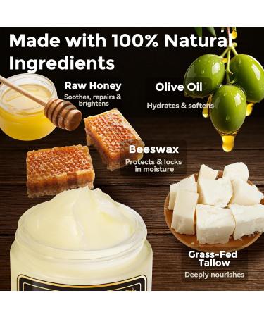 RLXSH Beef Tallow and Honey Balm for Face All-Natural Tallow and Balm for Face & Body Grass-Fed Tallow with Raw Wild Honey Ultra-Hydrating Moisturizer for Men and Women - Buy Online on GoSupps.com