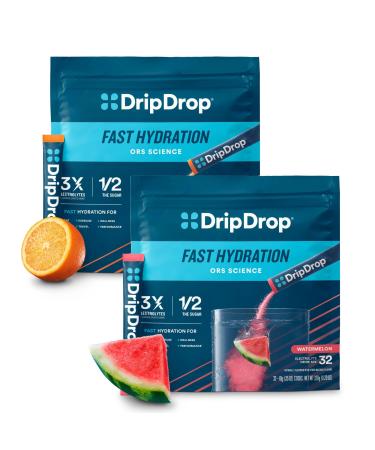 DripDrop Hydration - Electrolyte Powder Packets - Watermelon & Orange Bundle - 64 Count