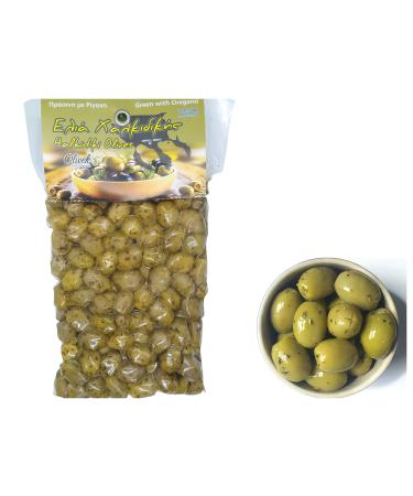 Greek Green Olives with Oregano | 1kg Vacuum-Sealed | Traditional Chalkidiki Variety |Key in The Mediterranean Diet | Loaded with Important Nutrients and Antioxidants| No Preservatives