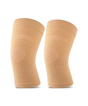 Knee Sleeves 1 Pair Could Be Worn Under Pants Lightweight Knee Compression Sleeves for Men Women Knee Brace Support for Joint Pain Relief Arthritis ACL MCL Sports Injury Recovery Beige XL X-Large (1 Pair) 1 Pair Beige