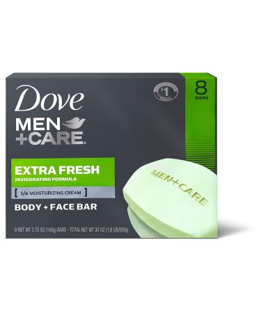 Dove Men+Care 3 in 1 Bar Cleanser for Body, Face, and Shaving Extra Fresh Body and Facial Cleanser More Moisturizing Than Bar Soap to Clean and Hydrate Skin 3.75 Ounce (Pack of 8) Fresh 3.75 Ounce (Pack of 8)