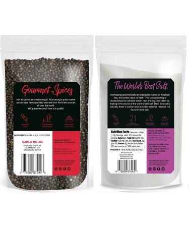 Aromasong Organic Coarse Sea Salt & Black Peppercorn Grinder Mill Refill Combo Set - 2.43 LB Sea Salt, 12 OZ Peppercorn - for Cooking & Baking, Bulk Resealable Bag - Buy Online on GoSupps.com