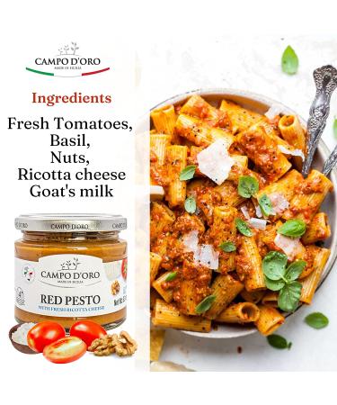 Campo D'Oro Red Pesto Sauce 6.35 oz - Sundried Tomato & Fresh Ricotta Cheese Italian Pasta Sauce - 100% Made in Italy - Buy Online on GoSupps.com