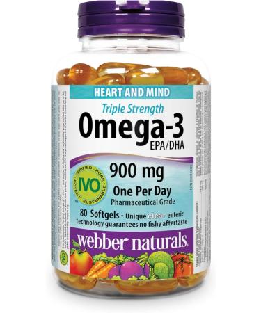 Webber Naturals Omega-3 900 mg Triple Strength & Coenzyme Q10 (CoQ10) 200mg High Potency Antioxidant Non-GMO Gluten Free 60 softgels for Heart Health and Cellular Energy Production 80 Omega + Coenzyme Q10 - Buy Online on GoSupps.com