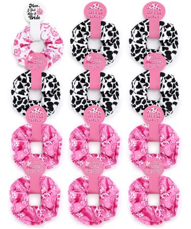 CiyvoLyeen Let's Go Girls Hair Scrunchies Western Cow Print Elastic Ties Ropes Disco Cowgirl Ponytail Holder Bachelorette Favors Party Gifts Bride Bridesmaid Wedding Supplies Decorations 12 PCS