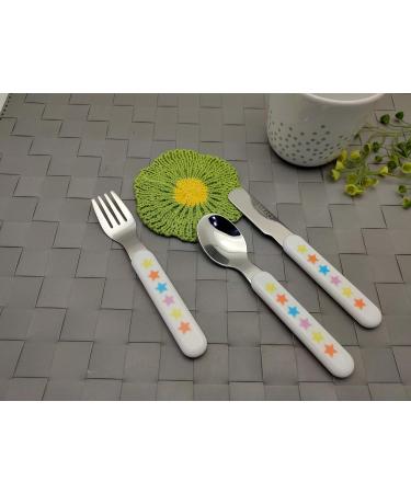 EXZACT Kids Cutlery Set - 6pcs Stainless Steel 18/10 Children's Flatware with Plastic Handles - BPA Free Toddler Utensils - Stars & Dots Design - 2 Forks, 2 Knives, 2 Spoons - Buy Online on GoSupps.com