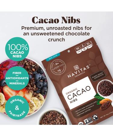 Navitas Organics Raw Cacao Nibs 8 oz - Organic, Non-GMO, Fair Trade, Gluten-Free - Unsweetened - 8 Servings - Buy Online on GoSupps.com