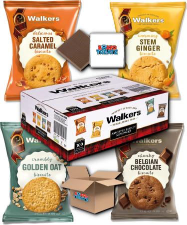 Walkers Assorted Biscuits Mini Packs | Stem Ginger Salted Caramel & Golden Oat | 100 x 25g Boxed Treatz
