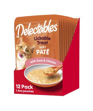 Hartz Delectables Soft Pate Lickable Wet Cat Treats, 12 Pack Multiple Flavors Tuna & Chicken