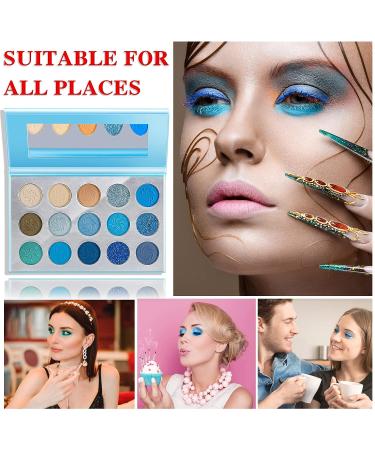 QIUFSSE Blue Eyeshadow Palette - 15 Colors Matte Glitter Blendable Eye Shadow Set for Women | Long Lasting Metallic Shades | Christmas Gift Idea - Buy Online on GoSupps.com