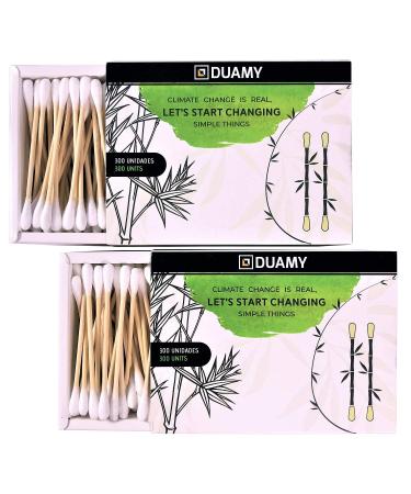 600 bamboo cotton swabs more ecological and more natural.2 packs with 300 watt sticks in boxes.Fully biodegradable product.No VPA no residues vegan and compostable.