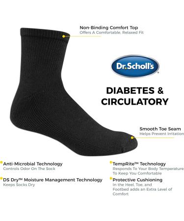 Dr. Scholl's Men's Diabetic & Circulatory Non Binding Ankle Socks - 4 Pack | Black, Shoe Size 7-12 - Buy Online on GoSupps.com