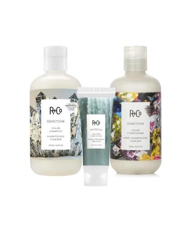 R+Co Gemstone Color Shampoo and Conditioner (8.5 Oz) + Waterfall Travel Size (.5 Oz) | Prolonged Color Vibrancy Repairs + Nourishes Hair | Vegan + Cruelty-Free | Set of 3