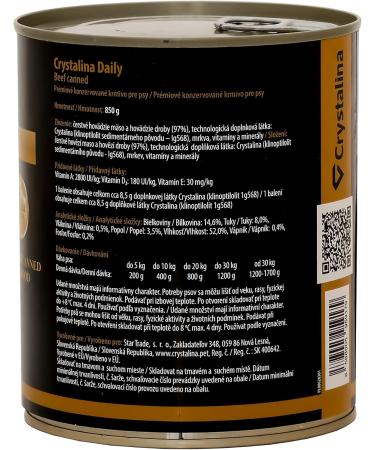 Crystalina Daily Premium Dog Food Adult with Beef | Premium Canned Dog Food | High Meat Content up to 97% | Wheat Free | Pack of 6 (6 x 850 g) (Beef 1) - Buy Online on GoSupps.com