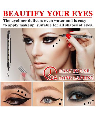 QIUFSSE 6pcs Double-headed Liquid Eyeliner Stamp Set for Women - Waterproof, Smudgeproof, Long Lasting - Love Flowers Moon Stars Smiley Triangles - Buy Online on GoSupps.com