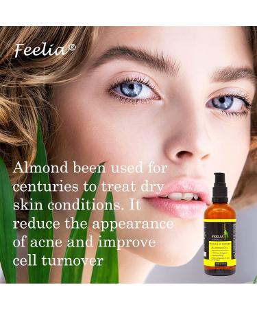 Feelia Organic Sweet Almond Oil - 100% Pure Cold Pressed Rich in Vitamins A & E Zinc Omega 3 - Fast Absorption for Healthy Skin - Buy Online on GoSupps.com