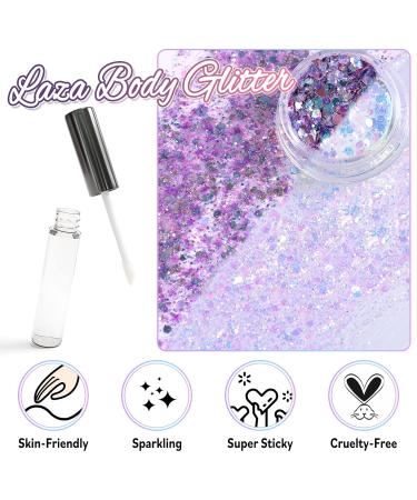 Laza Body Glitter - Iridescent Sequin Makeup for Women | 2 Jars Glitter Glue for Festivals Raves & Cosplay - Fantasy Purple & White - Buy Online on GoSupps.com