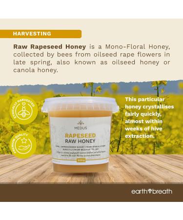 Earthbreath Rapeseed Raw Honey - Oilseed Canola - 900g - Pure Unprocessed Unpasteurised - From Single Apiary - Natural Healthy Sweetener for Cooking Coffe Tea Juice Drinks Food - Buy Online on GoSupps.com
