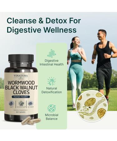VINATURA Wormwood Black Walnut Clove Capsules - Cleanse Detox Intestinal Guard Formula Supplement for Humans with Wormwood herb Black Walnut Extract Combination 60 Capsules - Buy Online on GoSupps.com