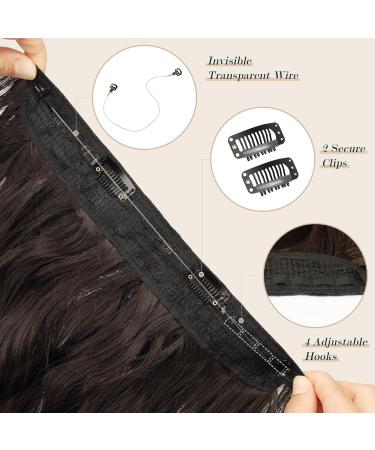 FESHFEN Invisible Wire Hair Extensions - 20 Inch Dark Brown | Adjustable Transparent Wire with 2 Secure Clips | Long Wavy Synthetic Hair Piece for Women - Buy Online on GoSupps.com