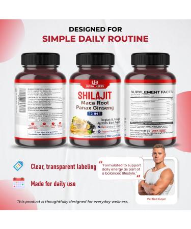 Shilajit Pure Himalayan - Energy Booster 85% Fulvic Acid Maca Root Panax Ginseng Tongkat Ali Fadogia Agrestis - Metabolism & Immunity Support - 150 Capsules 150-day supply (pack of 1) - Buy Online on GoSupps.com
