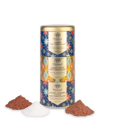 Whittard of Chelsea | Three Gift Hot Chocolate Tower Stacking Tin | Gift Set For Men & Women | Luxury White & Salted Caramel Flavoured Hot Chocolates | 3 x 100g Tins