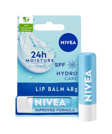 NIVEA Lip Balm Hydro Care with SPF 15 (4.8g) Hydrating Lip Balm with Shea Butter Natural Oils and Vitamins Provides 24 Hour Moisture and Protection Lip Care