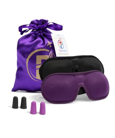 Patty s Travel Store Premium Sleep Mask for Men and Women with Matching Earplugs (2 Sets) - Light-Blocking Eye Mask for Sleeping and Travel Purple | Black