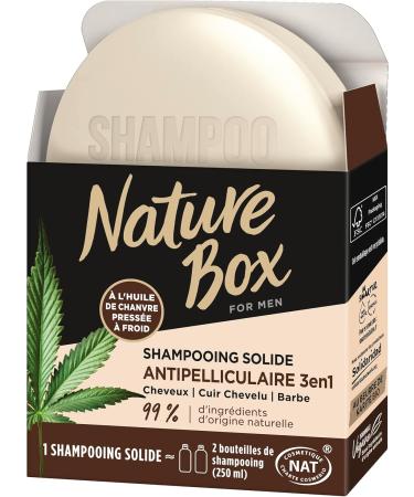 Nature Box - 3 in 1 Anti-Dandruff Solid Shampoo - With Cold Pressed Hemp Oil - Hair/Scalp/Beard - 99% Natural Ingredients - 85g Soap - Buy Online on GoSupps.com