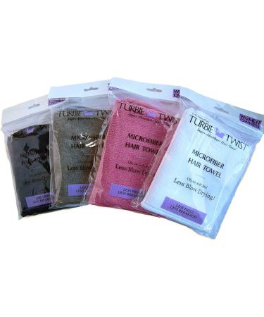 Turbie Twist Microfiber Hair Towel Wrap 4 Pack | Quick Dry Hair Turbans for Curly, Long & Thick Hair - Pink, Blue, Grey & White - Buy Online on GoSupps.com