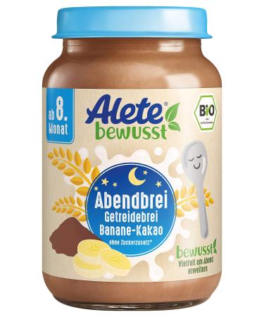 Alete consciously organic evening porridge grain porridge Banane-Kocao from the 8th month baby porridge with cocoa powder & banana for spoons organic baby food from the glass 6 x 190 g