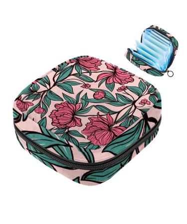 Women's napkin storage bag tropical pink flowers menstrual cup portable women's bandages storage bags female menstruation first period bag