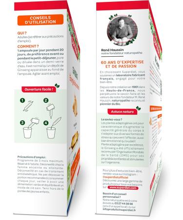 SUPERDIET ORGANIC GINSENG Energy & Dynamism Herbal Medicine Made in France 20 ampoules of 10 ml - Buy Online on GoSupps.com