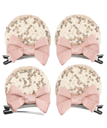 2 Pairs Mouse Ears Hair Clip Mouse Hair Barrettes Bow Ear Clip for Theme Birthday Party Favor Decoration (Beige)