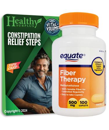 Fiber Therapy Methylcellulose 500 mg 100 Caplets and Vital Volumes Tips Card Bundle 100 Count (Pack of 1)