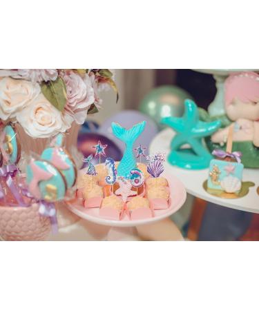 TSJ 12 PCS Mermaid Cupcake Toppers Cake Toppers Mermaid Tail Seahorse Cupcake Sticks Mermaid Theme Birthday Baby Shower Party Supplies - Buy Online on GoSupps.com