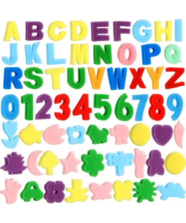 Gejoy 64 Pieces Sponge Painting Kit for Kids  Alphabet Numbers Animal Paint Sponges Painting Sponge Shapes Sponge Models Art Craft Drawing Tools for Kids Toddlers Kids Educational Bathroom