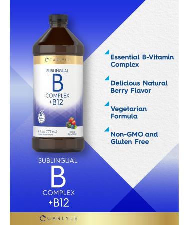 Carlyle Vitamin B Complex with B12 16 Fl Oz Liquid Supplement - Natural Berry Flavor | Vegetarian, Non-GMO & Gluten Free - Buy Online on GoSupps.com