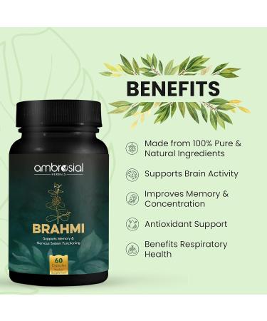 Bacopa Monnieri Brahmi Capsules - 500mg 120 Tablets | | Bacopa Extract | Non - GMO | Gluten & Allergen Free | Brain Supplement | 100% Natural Ingredients | By Ambrosial 60 count (Pack of 2) - Buy Online on GoSupps.com