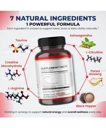 Taurine Supplement enriched with Creatine, L-Arginine, L-Citrulline, Panax Ginseng | Taurine Capsules for Heart Wellness, Nervous System, Brain & Eye Health | 150 Capsules 150-day supply (pack of 1) - Buy Online on GoSupps.com