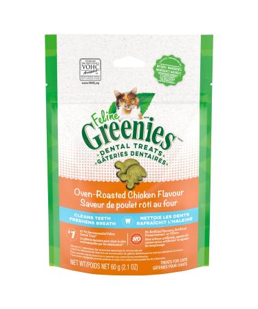 FELINE GREENIES Cat Treats Natural Dental Care Oven Roasted Chicken Flavour 2.1oz. Pouch Chicken 60 g (Pack of 1)